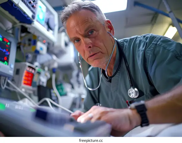Portrait of a male doctor using a computer in a hospital