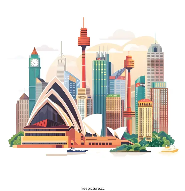 Sydney Opera House and Skyline Illustration