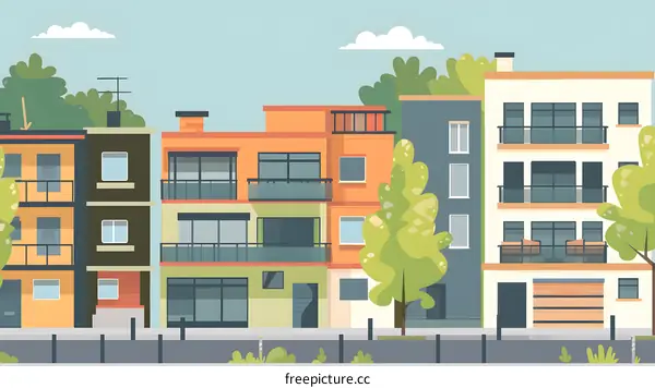 Modern Architecture Buildings with Balconies in City