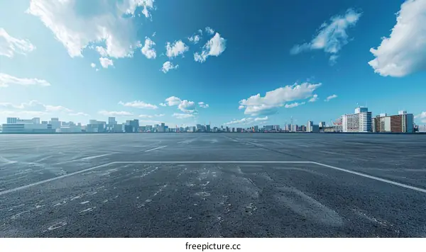 Empty Parking Lot with Urban Cityscape