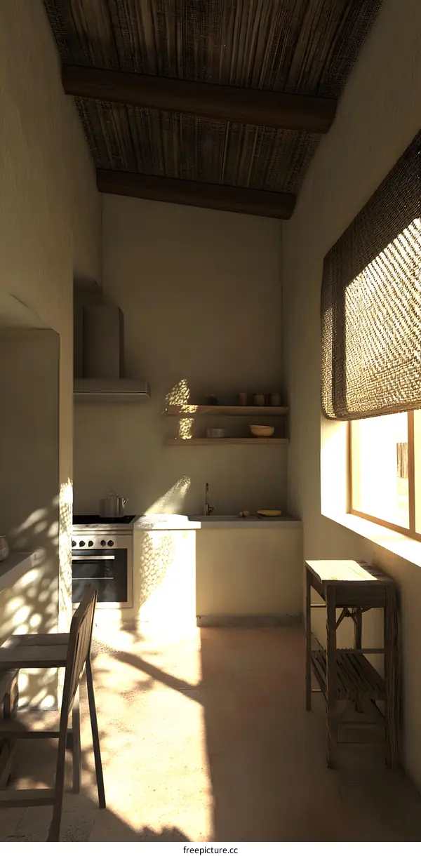 Modern Kitchen Design With Wooden Beams and  Natural Light