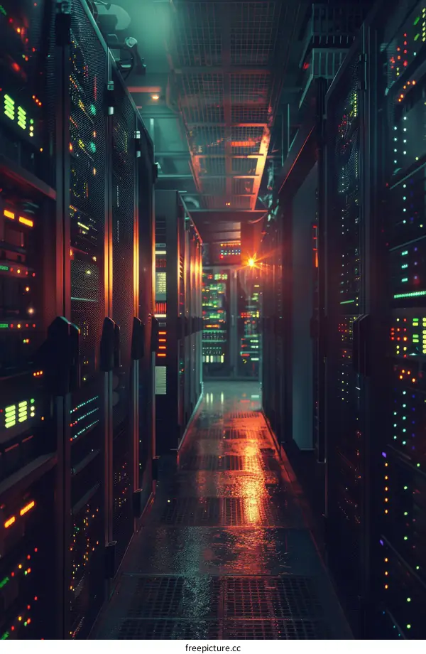 Server Room with Red and Green Lights