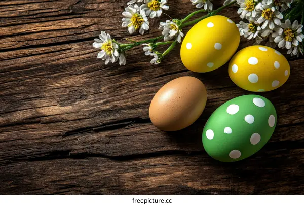 Easter Eggs on Rustic Wooden Table