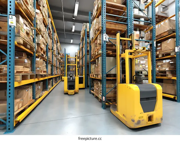 Warehouse Interior with Pallet Racking and Forklift