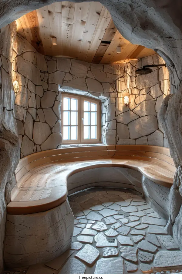 Unique Stone and Wood Shower Room Design