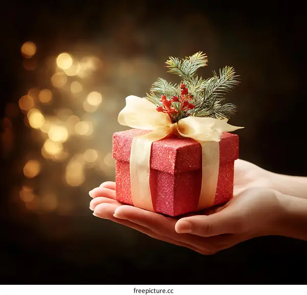 Gift Box Held in Hands during Christmas