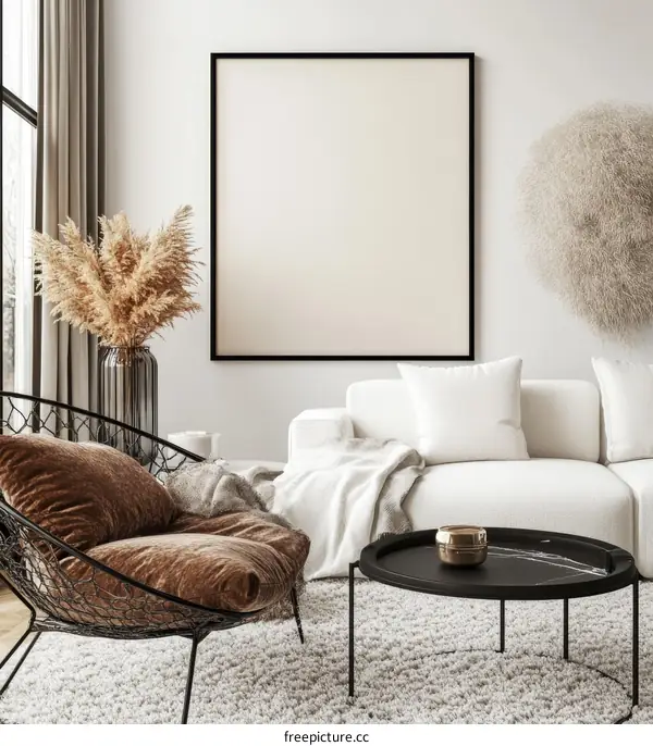 Modern Minimalist Living Room Mockup with Empty Frame