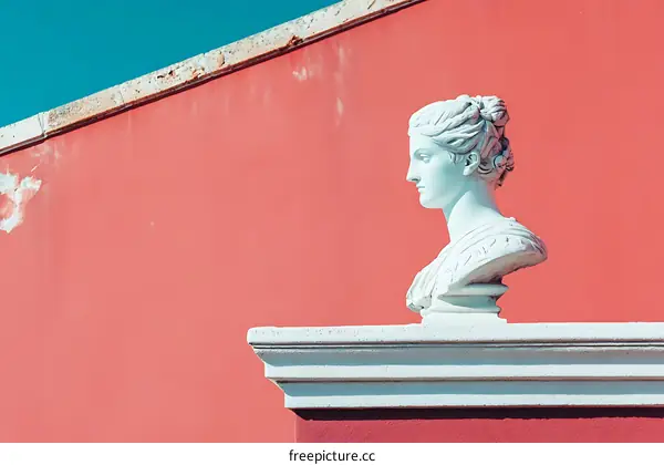 White Marble Bust Sculpture On Pink Wall