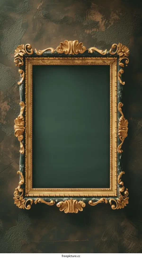 Vintage Golden Picture Frame on a Dark Textured Background