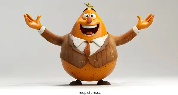 Smiling Orange Cartoon Character Wearing Suit