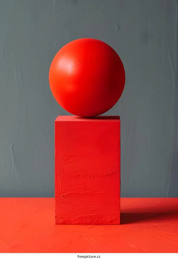 Red Sphere on Red Cube Minimalist Still Life Photography