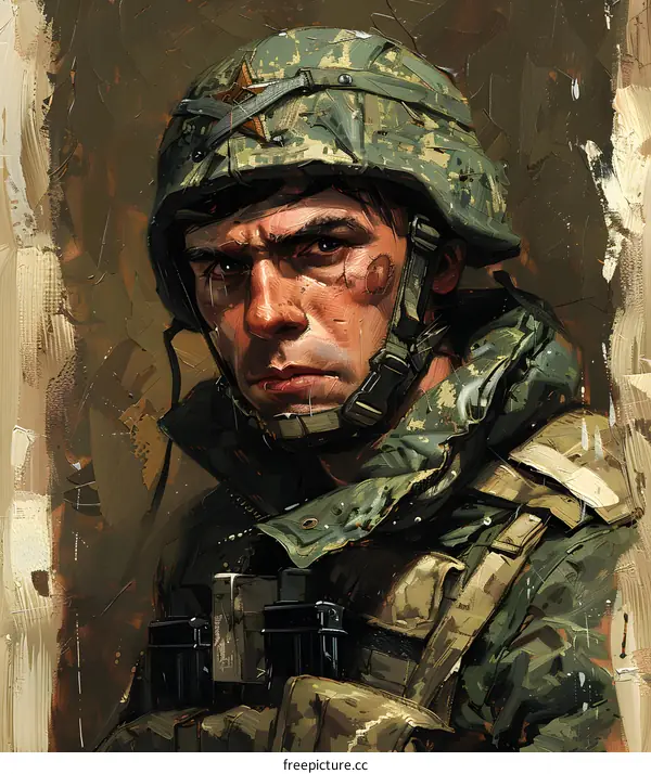Portrait of a Soldier in a Helmet
