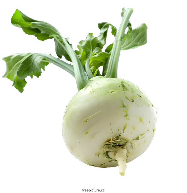 [Transparent Background PNG]Fresh Green Kohlrabi Vegetable on White Background