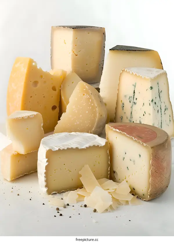 Assortment of Cheeses with Peppercorns and Parmesan Shavings