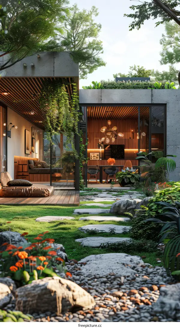 Modern Courtyard House with Serene Natural Elements