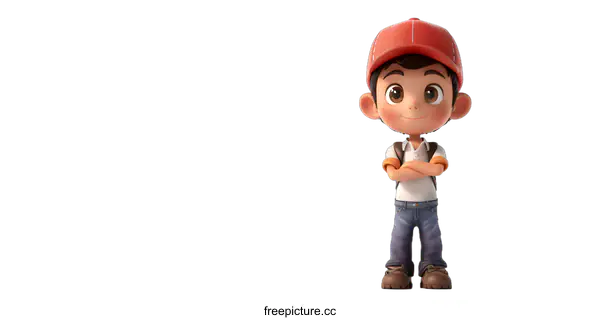 [Transparent Background PNG]Cute Cartoon Boy with Red Cap Standing and Smiling
