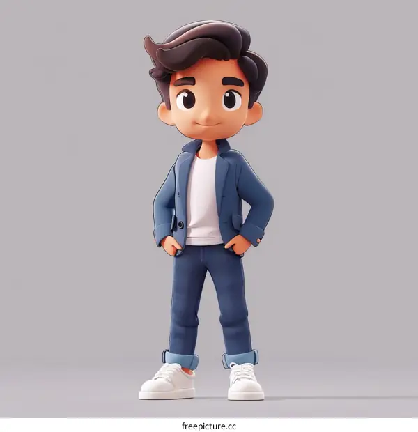 3D Illustration of a Young Boy in a Blue Suit