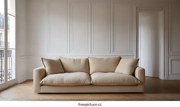Beige Sectional Sofa in Elegant Parisian Apartment