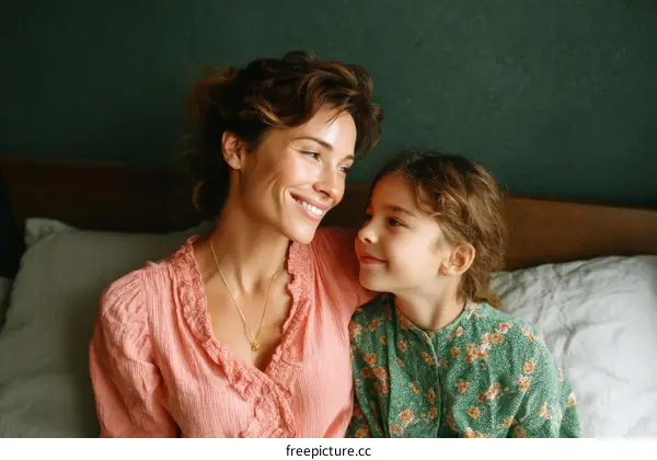 Mother and Daughter Bonding in a Cozy Bedroom