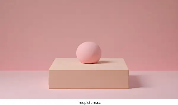 Pink Sphere on a Beige Cube with Pink Background