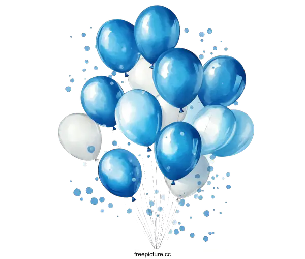 [Transparent Background PNG]Watercolor Bunch of Blue and White Balloons