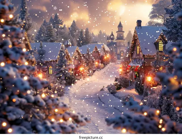 Snowy Christmas Street with Lights