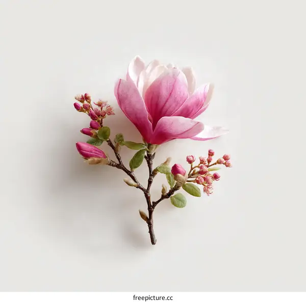 Beautiful Pink Magnolia Blossom in Flat Lay