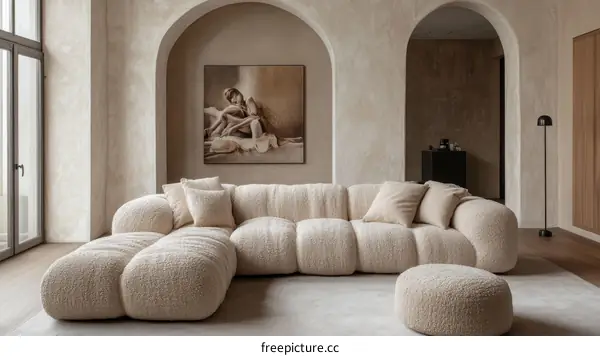 Beige Modern Living Room Furniture with Art Piece