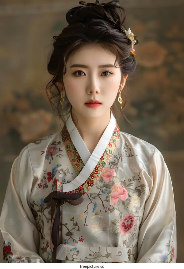 Portrait of a young Korean woman in traditional Korean dress