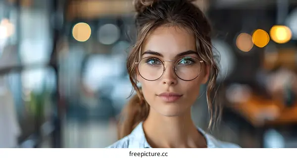 Portrait of a beautiful young woman wearing glasses