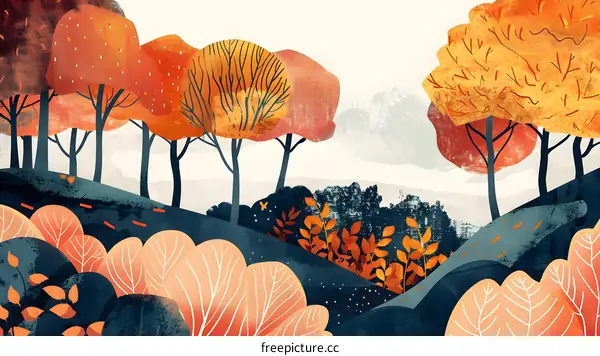 Autumn Forest Landscape with Orange and Yellow Trees
