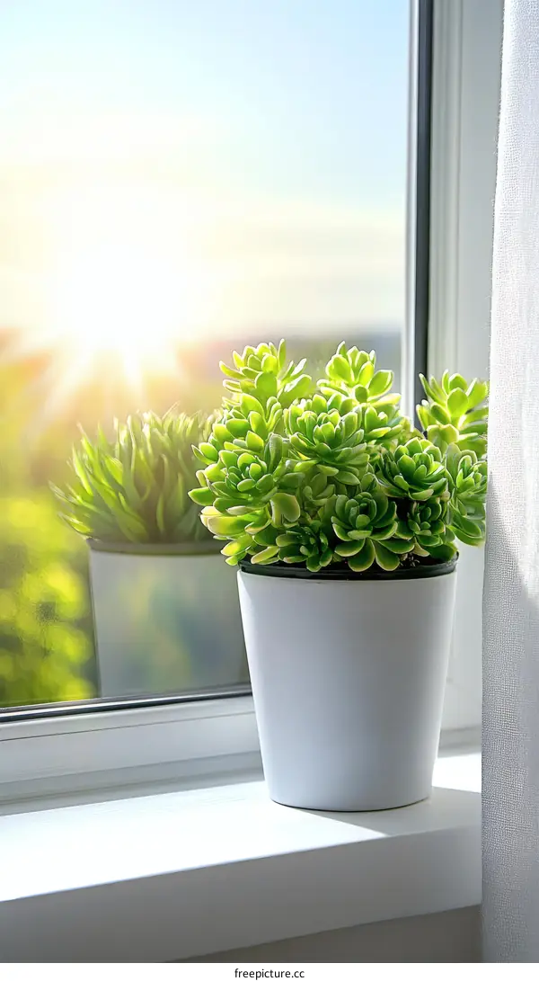 Succulent Plant on Windowsill Sunlight