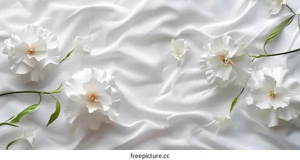White Flowers on White Fabric Background