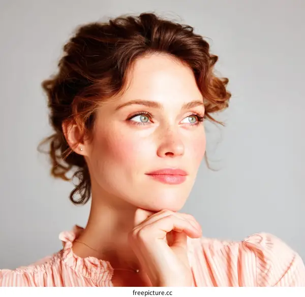 Thoughtful Woman Portrait Studio Shot