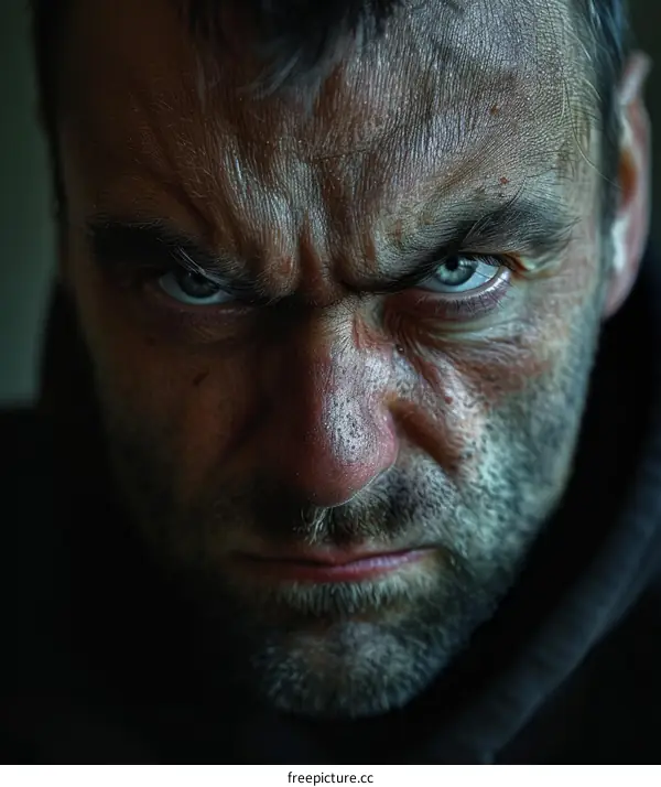 Close Up Portrait of a Man with Angry Expression