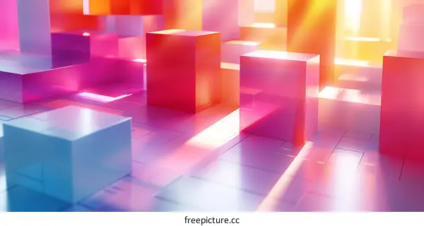 Abstract Pink and Blue Geometric Shapes in 3D Space
