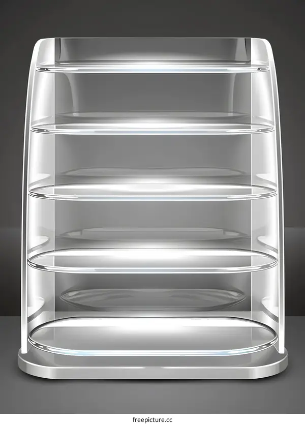 Empty Glass Showcase With Five Shelves For Products