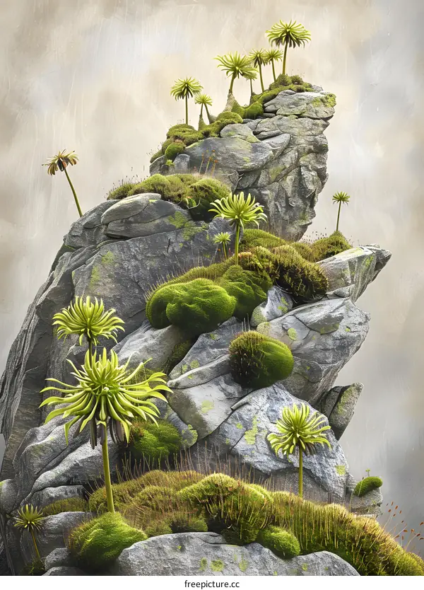 Green Plants Growing on a Rocky Mountain