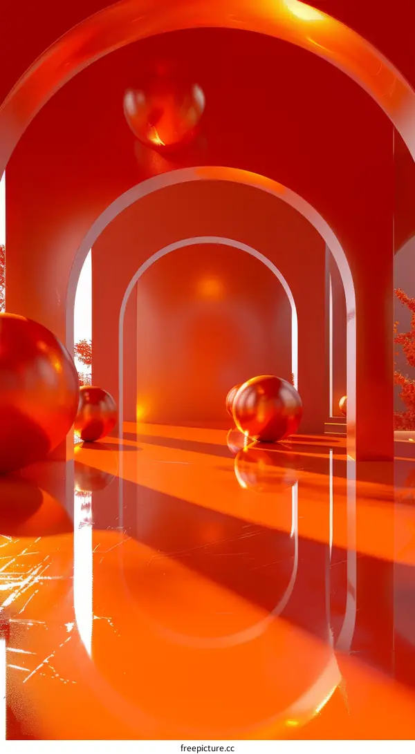 Orange abstract background with spheres