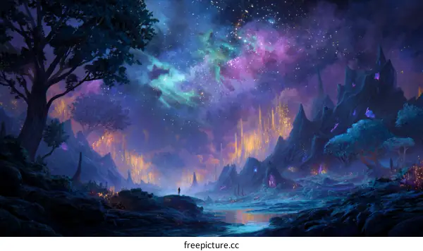 Fantastic Night Sky Over a Magical Landscape