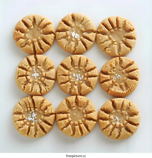 Nine Peanut Butter Cookies on White