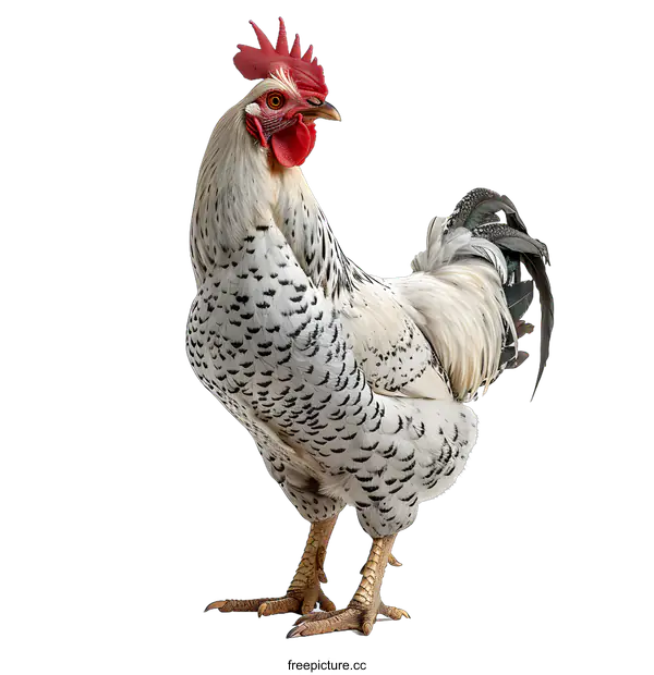 [Transparent Background PNG]A rooster with white and black feathers