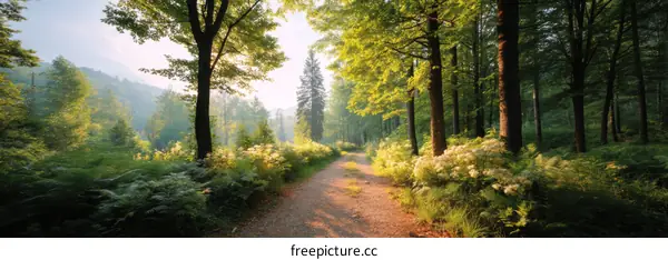 Sunlight Path Through Lush Forest