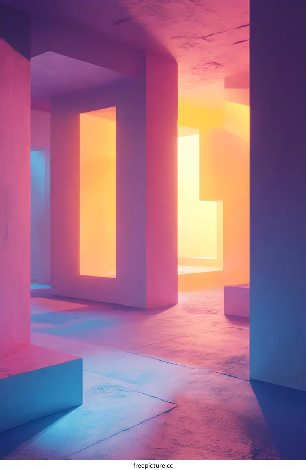 Abstract Neon Light Background With Geometric Shapes