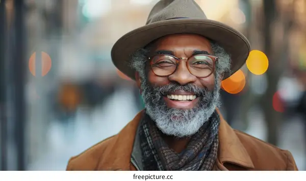 Portrait of a Happy Senior Black Man in the City