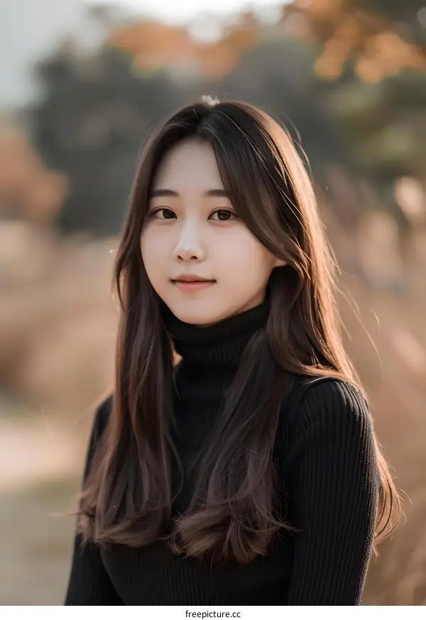 Portrait of a Young Woman with Long Black Hair