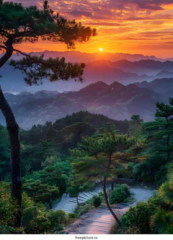 Sunrise over the mountains in Japan