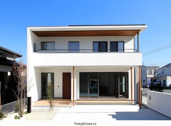 Modern Two Story White House with Wooden Accents