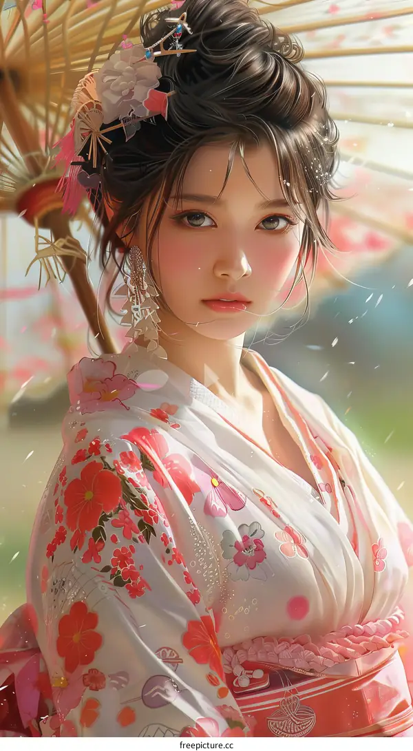 portrait of a beautiful asian woman in a kimono