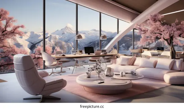 pink modern home office interior design